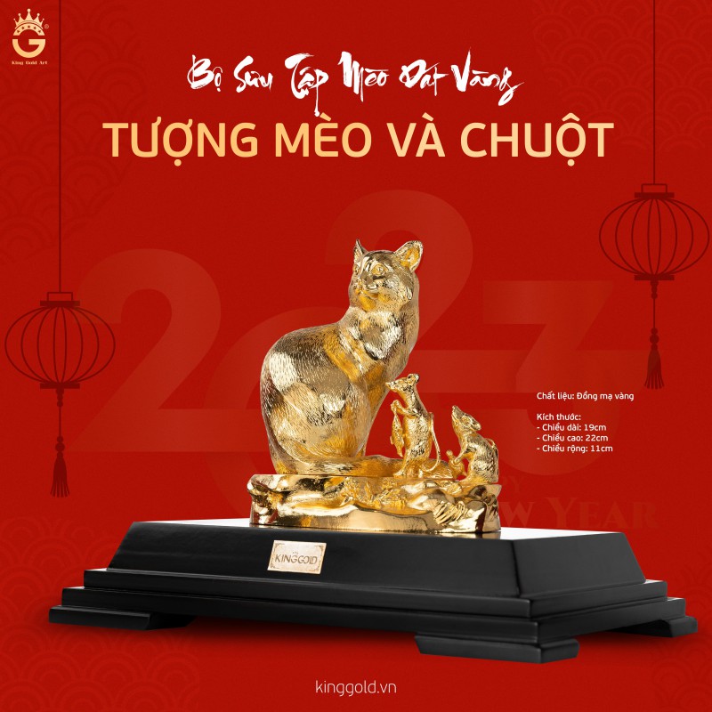 Bộ sưu tập mèo thần tài mạ vàng 24k quà tết 2023